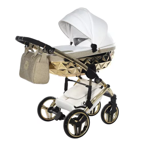 Junama Diamond HAND CRAFT GLITTER multifunkciós babakocsi - 02 White+Gold