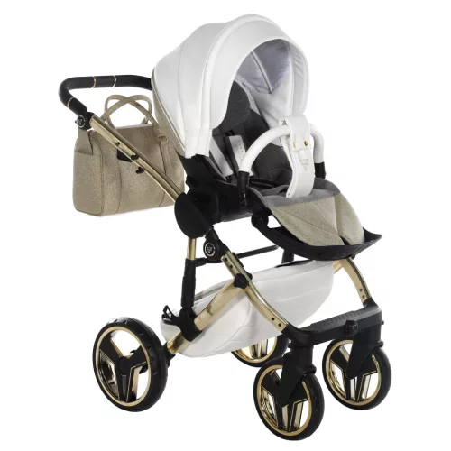 Junama Diamond HAND CRAFT GLITTER multifunkciós babakocsi - 02 White+Gold