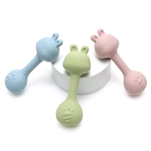 NiKiDs szilikon fogzást segítő rágóka csörgővel RABBIT Blue