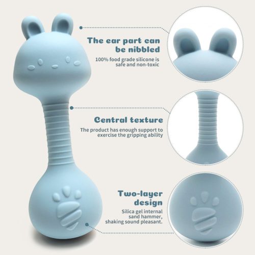 NiKiDs szilikon fogzást segítő rágóka csörgővel RABBIT Blue