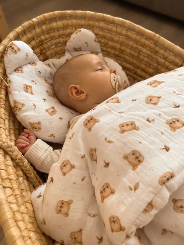 Infantilo NiKiDs muszlin baba ágynemű szett párnával - teddy bear