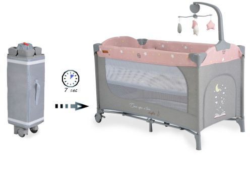 Cangaroo Once Upon3 két szintes utazóágy zenélő játékkal, pelenkázós - pink