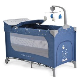   Cangaroo Once Upon3 két szintes utazóágy zenélő játékkal, pelenkázós - farmer kék