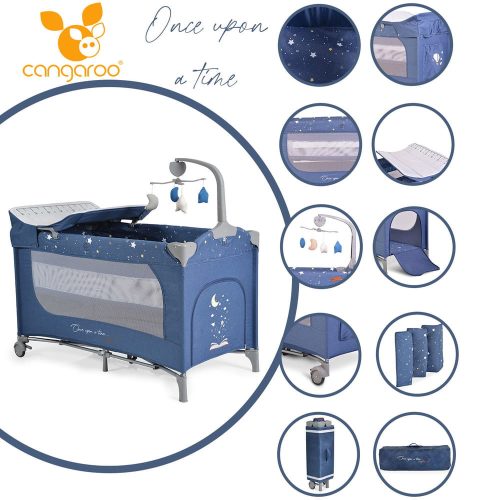 Cangaroo Once Upon3 két szintes utazóágy zenélő játékkal, pelenkázós - farmer kék