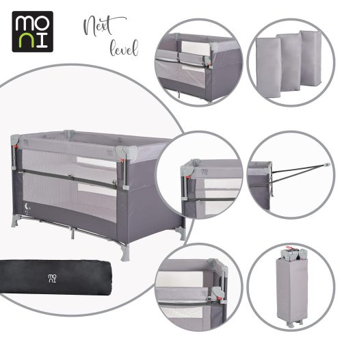 MONI Next level utazóágy lehajtható oldalfal 2 szint - szürke