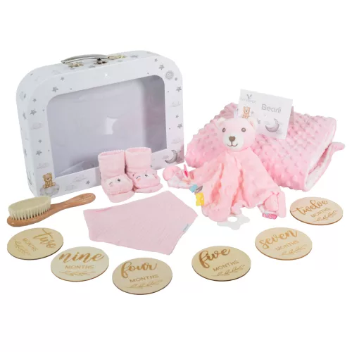 Cangaroo 6in1 ajándékszett - takaró, szundikendő, zokni, hajkefe, nyálkendő - pink