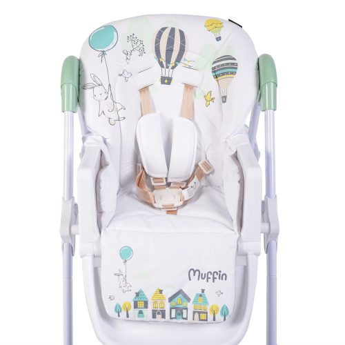 Moni MUFFIN multifunkciós etetőszék, mintás, 2 kerékkel - menta