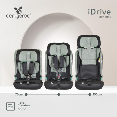 Cangaroo iDRIVE autósülés 76-150cm TWILL ZÖLD 