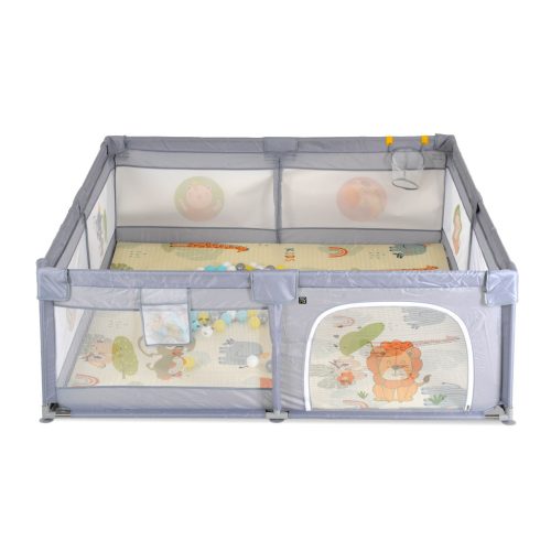 Moni GAMEZONE összecsukható járóka szőnyeggel, 60 labdával 150x200 SZÜRKE