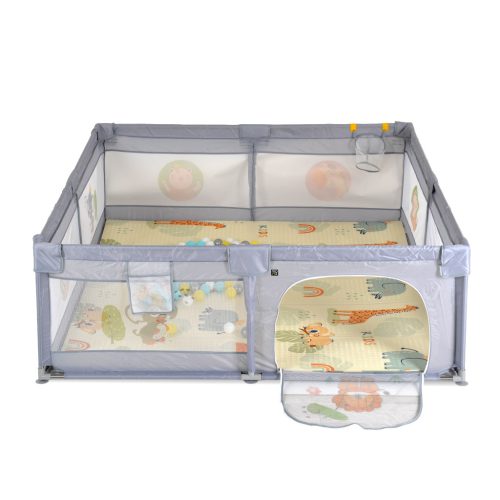 Moni GAMEZONE összecsukható járóka szőnyeggel, 60 labdával 180x200 cm SZÜRKE