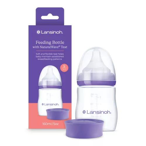 Lansinoh cumisüveg lassú folyású etetőcumival és fedéllel - 160 ml