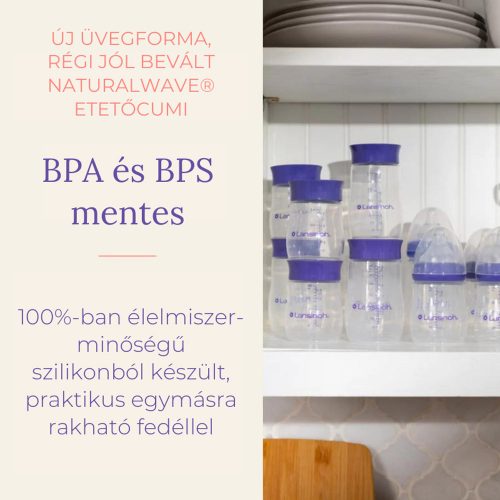   Lansinoh Cumisüveg lassú folyású etetőcumival + fedéllel, 160 ml