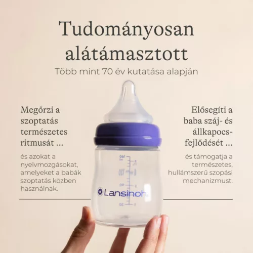Lansinoh cumisüveg lassú folyású etetőcumival és fedéllel - 160 ml