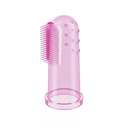 BabyOno szilikon ujjra húzható fogtisztító tokkal - pink - 723/013