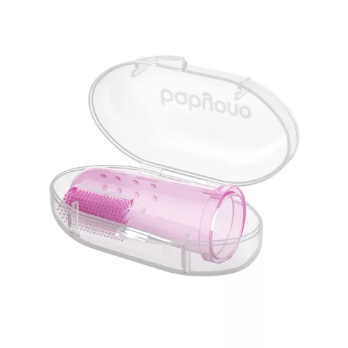 BabyOno szilikon ujjra húzható fogtisztító tokkal - pink - 723/013