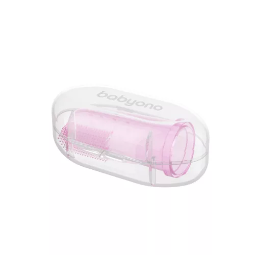 BabyOno szilikon ujjra húzható fogtisztító tokkal - pink - 723/013