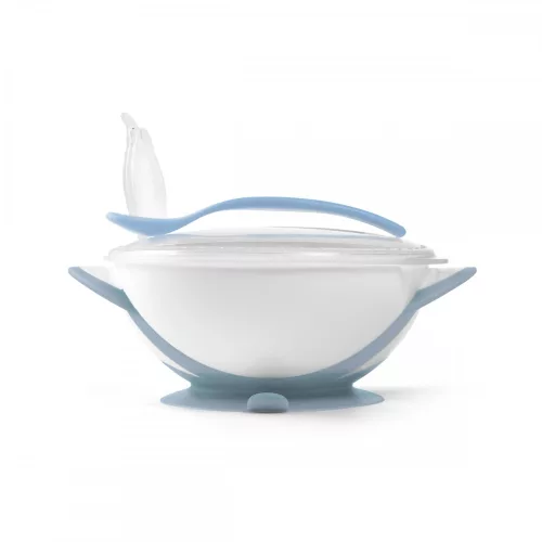 BabyOno tapadókorongos fedeles tányér kanállal - kék - 1063/05