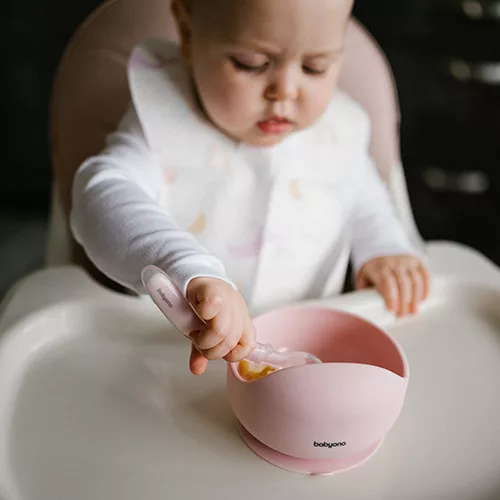 BabyOno babatányér szilikon tapadó aljú pink 1481/02