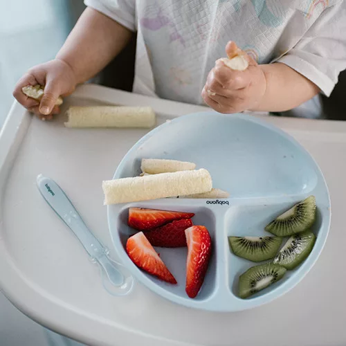 BabyOno osztott szilikon babatányér tapadókoronggal - Kék 1482/01