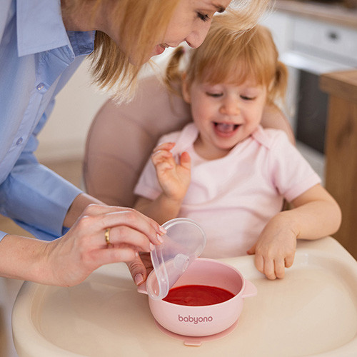 Babyono mély babatányér tapadó aljjal és fedéllel - rózsaszín 1662/02