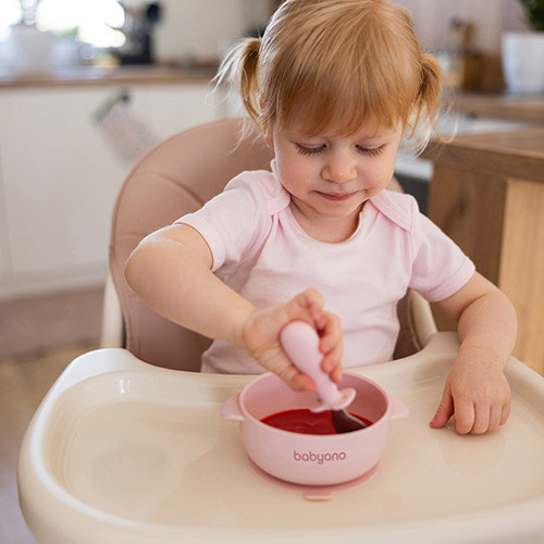 Babyono mély babatányér tapadó aljjal és fedéllel - rózsaszín 1662/02