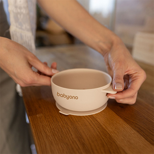 Babyono mély babatányér tapadó aljjal és fedéllel - bézs 1662/03