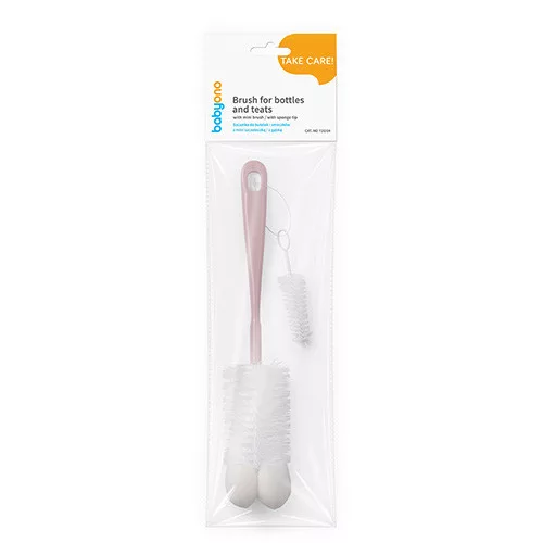 BabyOno cumisüveg és etetőcumi tisztító kefe szivaccsal + mini kefével - rózsaszín 720/05