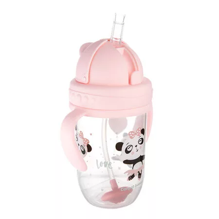Canpol szívószálas csöpögésmentes füles itató 270 ml Exotic panda pink - 56/606