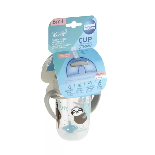Canpol szívószálas csöpögésmentes füles itató 270 ml Exotic panda - 56/606