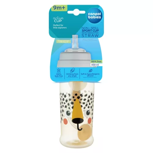 Canpol csöpögésmentes kulacs súlyozott szívószállal 350 ml BabiesBoo gepárd - 56/510