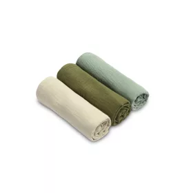 Muszlin pelenka 60x80 cm pamut 3 db - zöld egyszínű