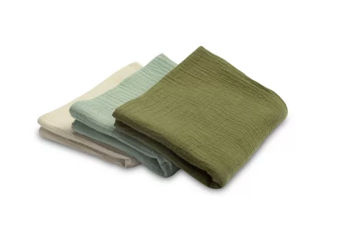Muszlin pelenka 60x80 cm pamut 3 db - zöld egyszínű