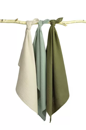 Muszlin pelenka 60x80 cm pamut 3 db - zöld egyszínű