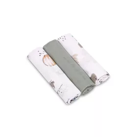 Muszlin pelenka 60x80 cm pamut 3 db - zöld fehér mintás