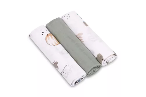 Muszlin pelenka 60x80 cm pamut 3 db - zöld fehér mintás