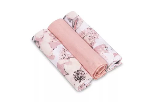 Muszlin pelenka 60x80 cm pamut 3 db - rózsaszín