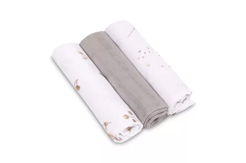 Muszlin pelenka 60x80 cm pamut 3 db - szürke - fehér mintás
