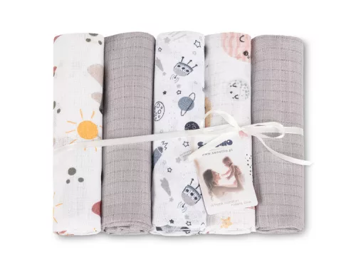 Sensillo textilpelenka 70×80 cm 5 db – Cosmos Grey