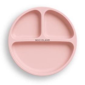   Bocioland 3 rekeszes szilikon tányér tapadókorongokkal - rózsaszín