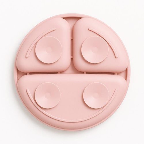 Bocioland 3 rekeszes szilikon tányér tapadókorongokkal - rózsaszín