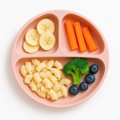 Bocioland 3 rekeszes szilikon tányér tapadókorongokkal - rózsaszín