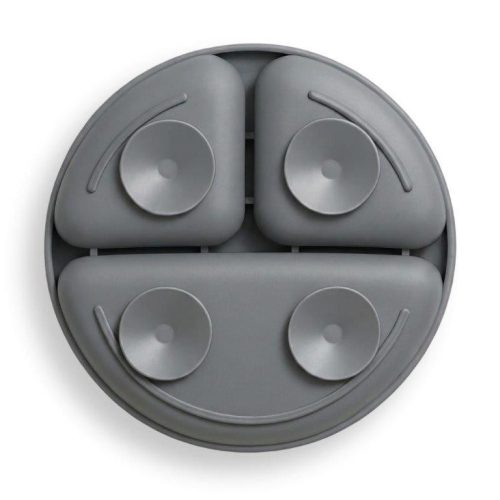 Bocioland 3 rekeszes szilikon tányér tapadókorongokkal - sötétszürke