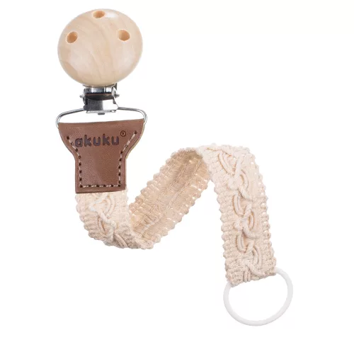 Akuku univerzális cumiszalag fa klipsszel - bézs - 0715