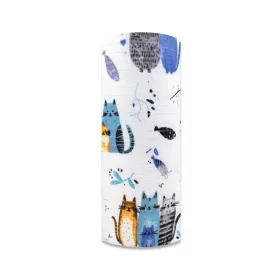 Nyomott mintás tetra pelenka 70x80 cm - Cica család kék