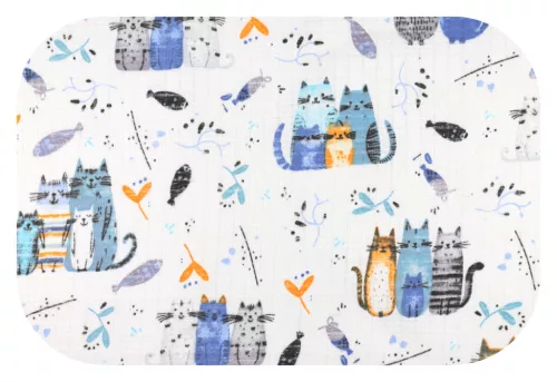 Nyomott mintás tetra pelenka 70x80 cm - Cica család kék
