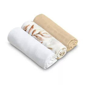 Muszlin pelenka 70x80 cm pamut 3 db - bézs fehér mintás