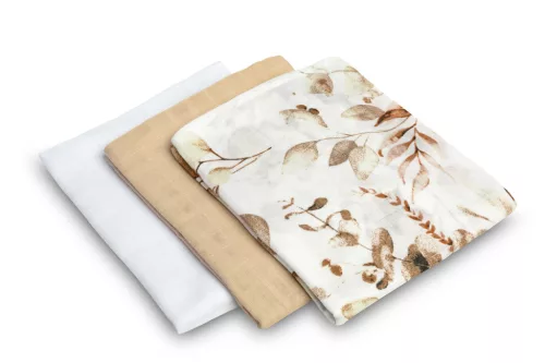 Muszlin pelenka 70x80 cm pamut 3 db - bézs fehér mintás