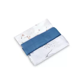 Muszlin pelenka 70x80 cm pamut 3 db - kék fehér mintás