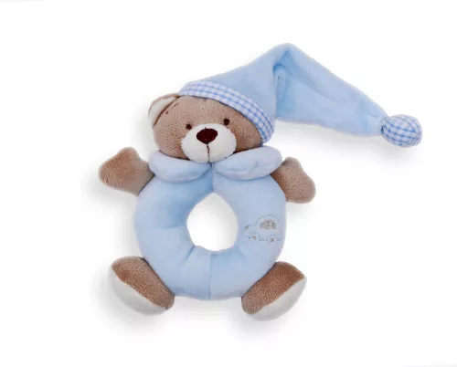 Plüss maci csörgő - kék 14 cm