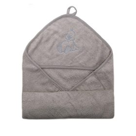 Baba fürdőlepedő - hímzett - 110x110 cm - szürke kacsa